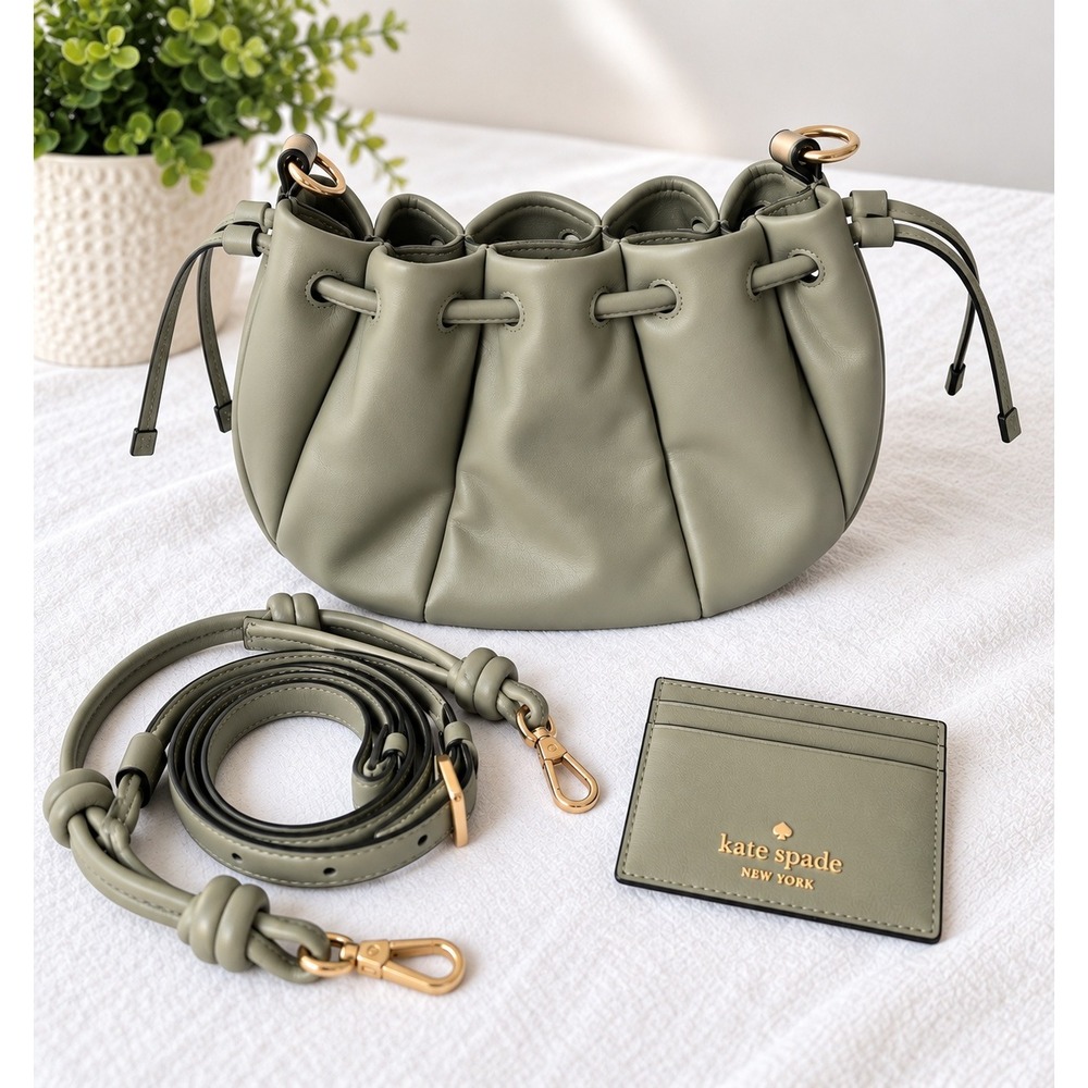 Kate Spade Pinch Crossbody Bag + Lily Cardholder Sage Leaf Green Leather Set